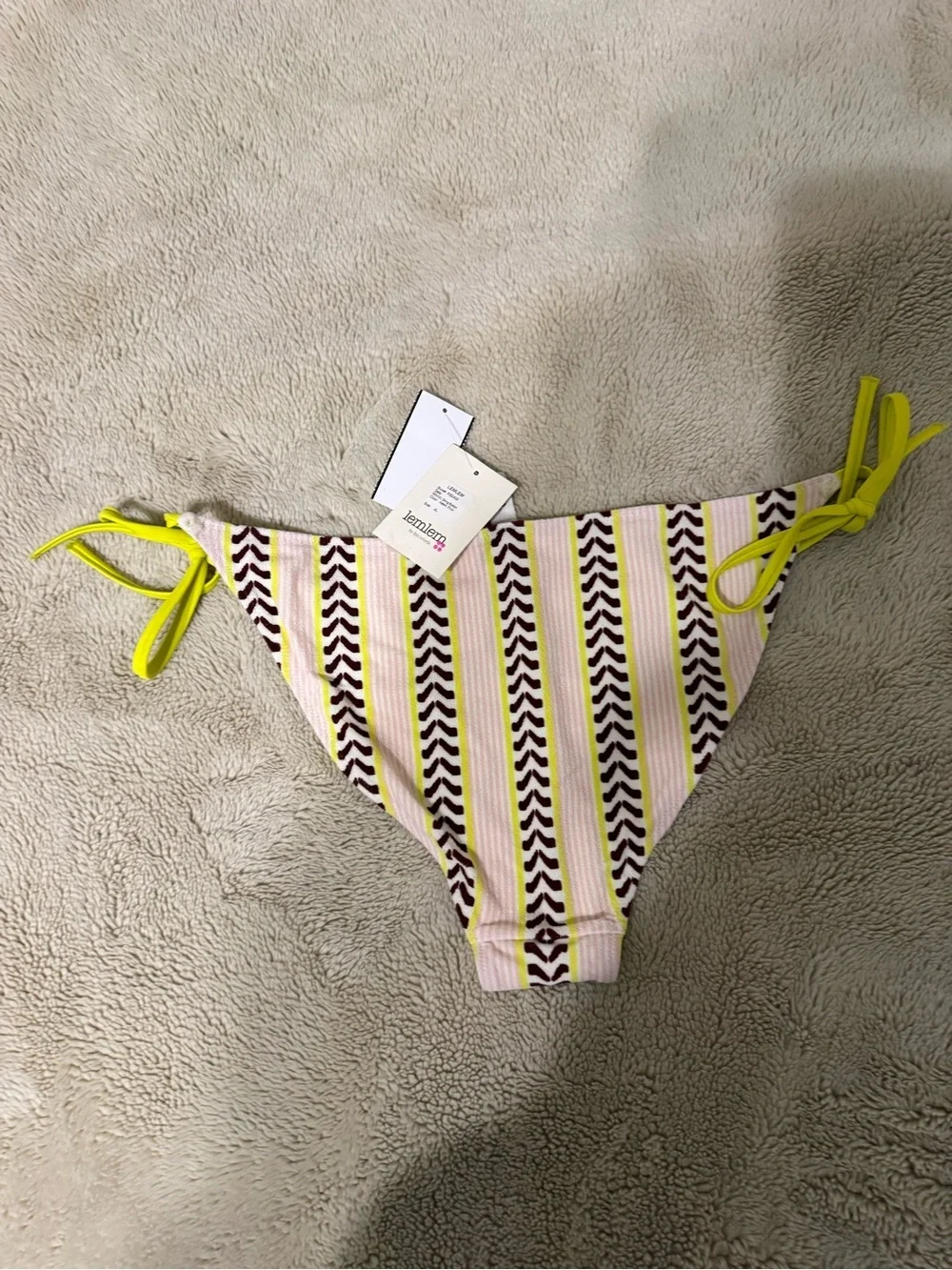 Lemlem Pink, Yellow & Brown Striped Triangle Bikini